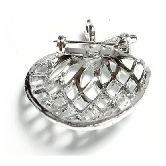 Vintage GERRYS Open Work Dome Shaped Apple Silver Tone Brooch Pin / Pendant - Picture 2 of 4